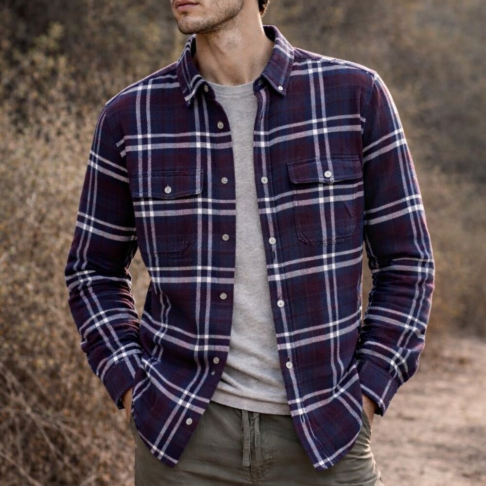Everlane Men's Navy Red The Brushed Button Down Flannel Shirt SZ Large Rugged